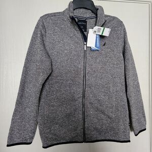 Size Large 14 16 New Nautica Grey Black Zippered Sweater Jacket Full Zip Pockets